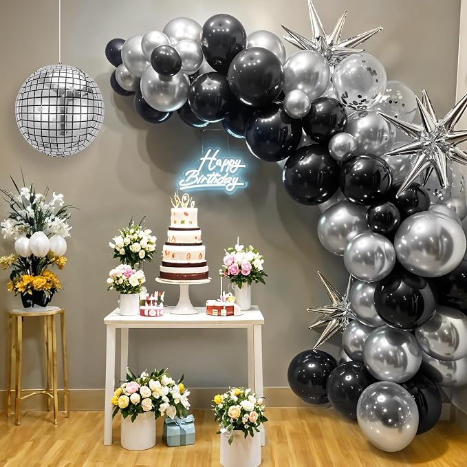 Black Silver Disco Ball Balloons Arch Kit, - Image 4