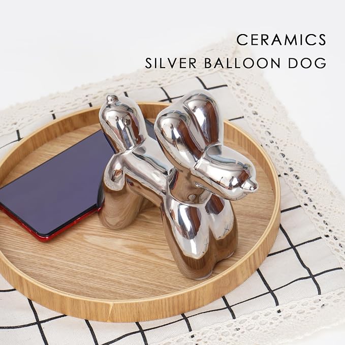 Notakia Large Silver Cute Ceramics Balloon Dog Statue Crafts Living Room - Image 2
