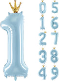 Number 1 Foil Balloon with Crown, 40-Inch Light Blue | Light blue number 1 foil by GifloonOfficial