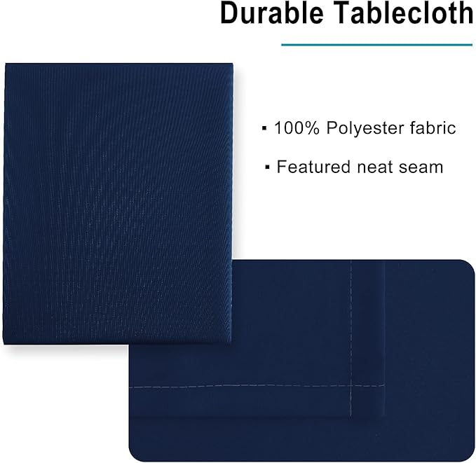 Hiasan Waterproof Tablecloth Rectangle - Washable Fabric Table Cloth for Dining Room Kitchen Birthday Party and Outdoor Use, Navy Blue, 60 x 140 Inch