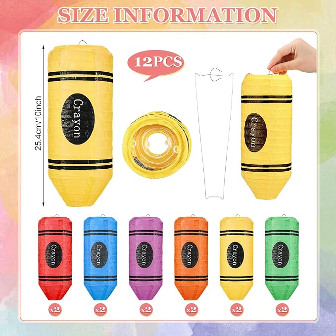 Retisee 12 Pcs Crayon Classroom Decor Colorful Paper Lanterns | Back to School - Image 3
