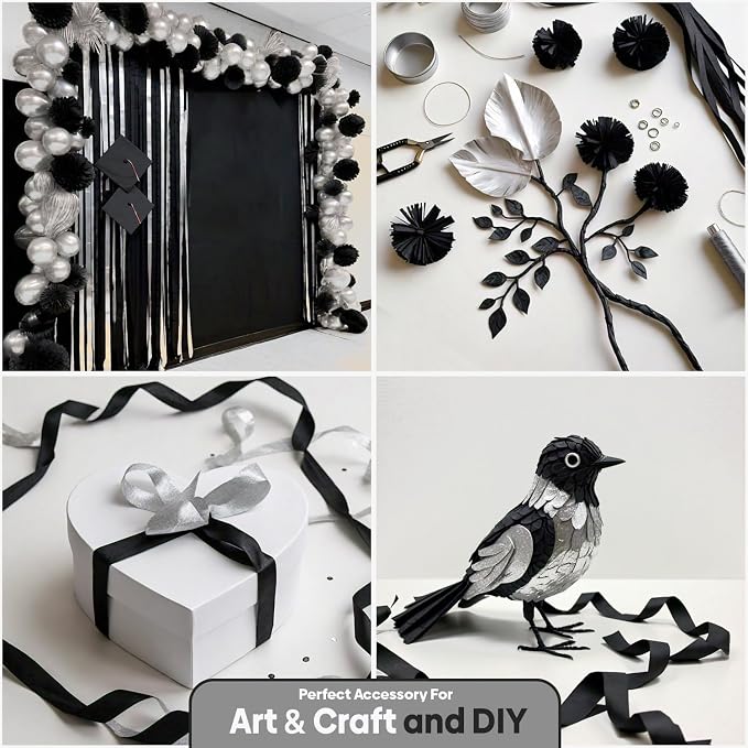 6 Silver Black Crepe Paper Streamers, 492ft Pack of Party Decorations | Each - Image 5