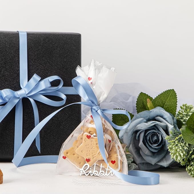 Ribbli Dusty Blue Satin Ribbon, Double Faced Satin 3/8 inch x Continuous 25 - Image 3