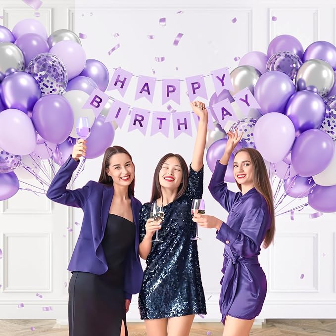 60pcs Purple and Silver Balloons 12inch - Image 5
