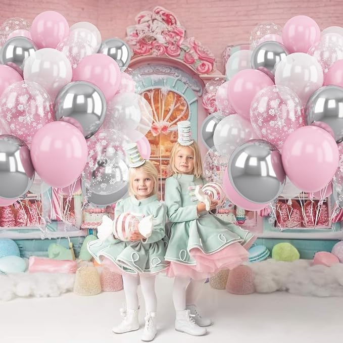 Pink and Silver Balloons, Pastel Light Pink Pearl White Metallic Silver Latex - Image 7
