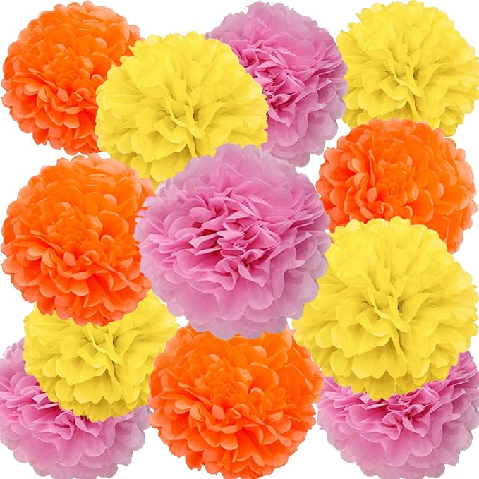 We Moment Pink Orange Yellow Paper Pom Poms by We+Moment