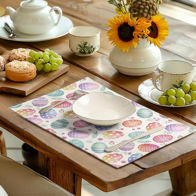 Easter Placemats Set of 4 Watercolor Colorful Eggs Floral Table Mats 12x18 Inch - Image 6