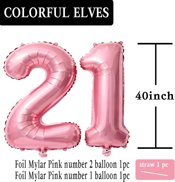 Pink Number 21 Balloons 40 Inch Giant Pink 20 Foil Mylar Balloons - Image 2