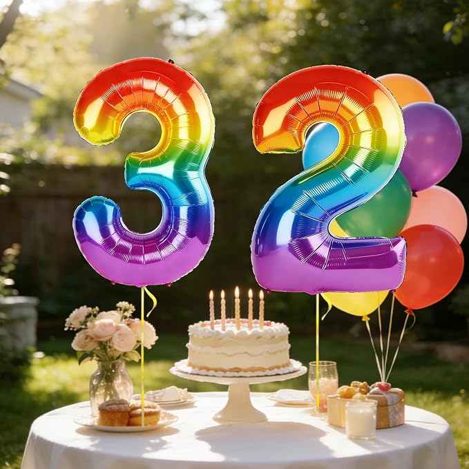 40 Inch Number 32 Balloons for 32nd Birthday Party Decorations, 0-100 Rainbow - Image 3