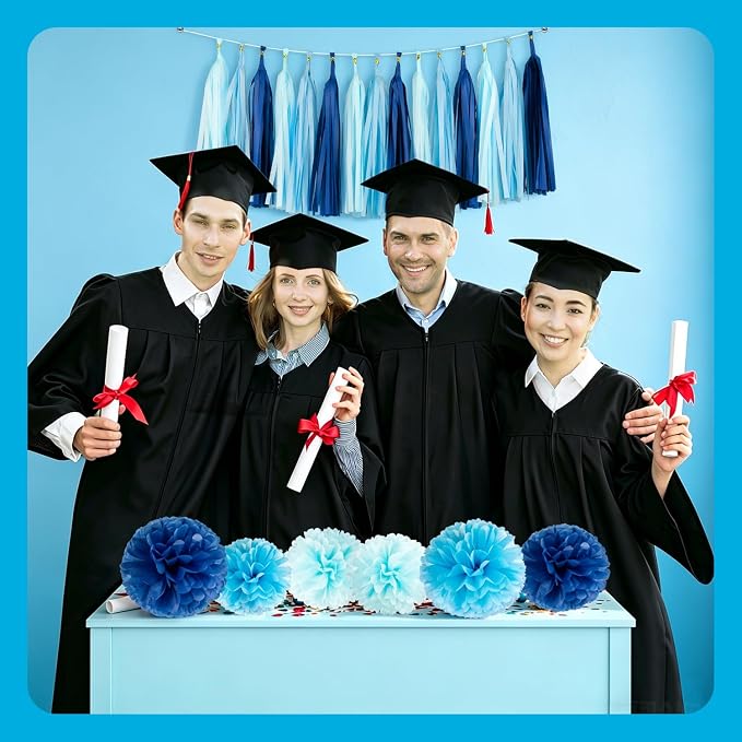 Blue Tissue Paper Tassel Garland 15 Pcs & Tissue Paper Pom Poms 6 Pcs Set - Image 5
