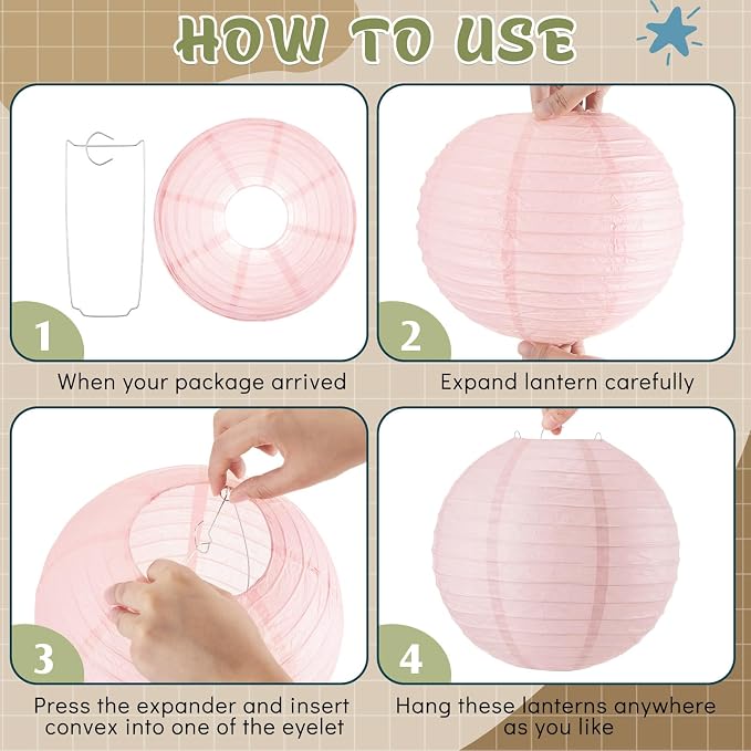 Hortsun 6 Pcs Colorful Hanging Paper Lanterns Party Decorations, Pastel - Image 2