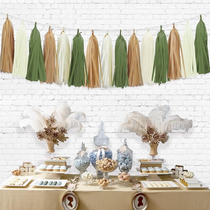 Sage Green Tassel Garland for Woodland Baby Shower Decorations Retro Green - Image 6