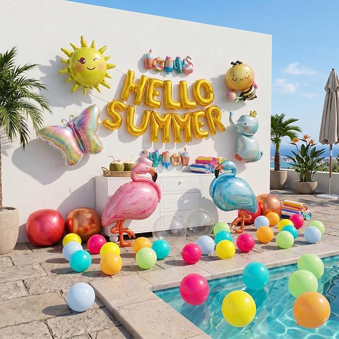 102 PCS "Hello Summer" Foil Balloon Decoration Kit, Tropical Summer Party - Image 4