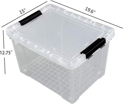 Ggbin 4 Packs 50 Quart Plastic Container Bin with Lids, Latching Storage Box with Wheels, Clear