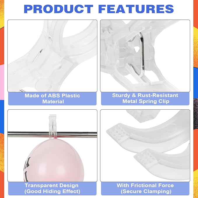 30 Pack Large Clips for Balloon Arch Transparent Plastic 3.62 Inch Heavy Duty - Image 3
