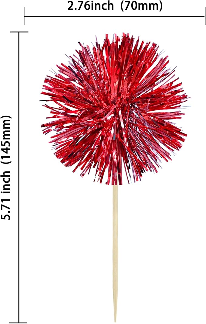 Gyufise 30Pcs Foil Firework Cupcake Toppers Sparkle Tinsel Cake Toppers Tinsel - Image 2