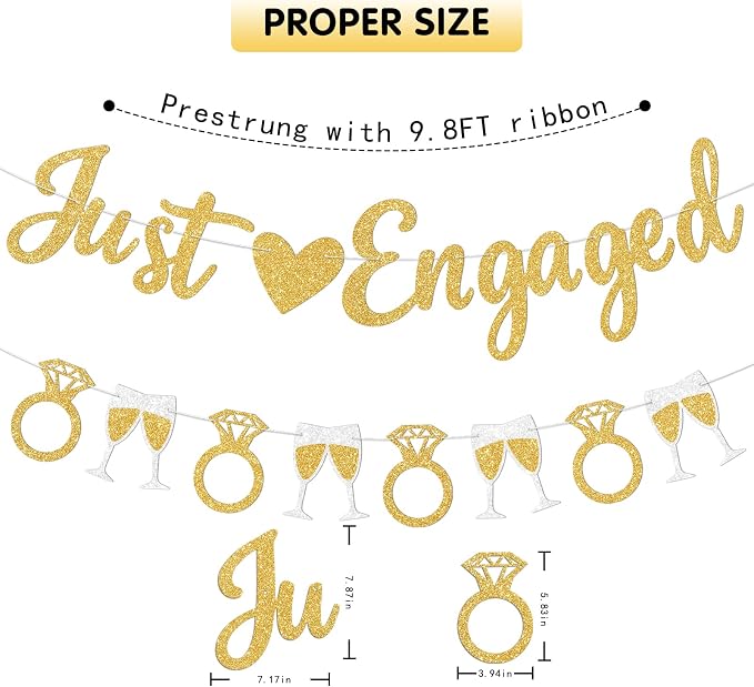 Gold Just Engaged Banner Prestrung Engagement Party Decorations Happy - Image 4