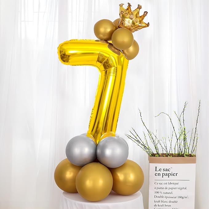 Gold 40 Inch Number 7 Balloon, Premium Mylar Foil Balloon - Image 5
