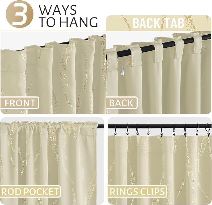 Yakamok Cream Light Blocking Curtains 63 Inches Long Gold Print Wide 52" | Gold - Image 5