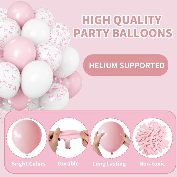 Pink Bow Balloons Light Pink and White Balloon 12inch Clear Bow Balloons - Image 7
