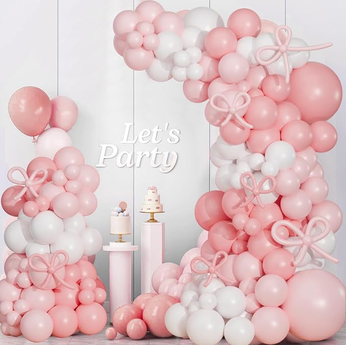 Pink Bow Balloon Arch Kit, Pastel Pink and White Garland Include Light blush - Image 6