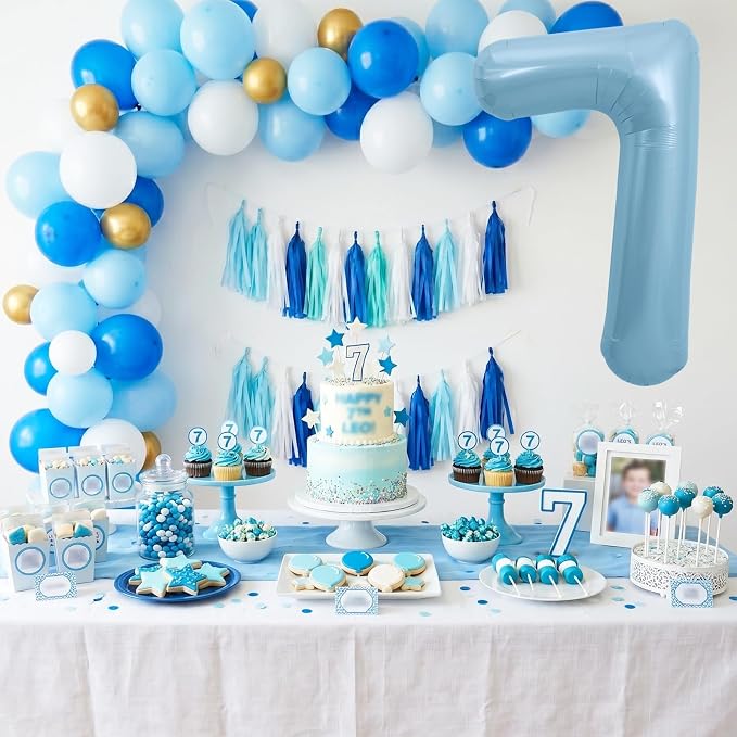 TONIFUL 40 Inch Pastel Blue Number 7 Foil Balloon Large Mylar Foil Digit 7 - Image 4