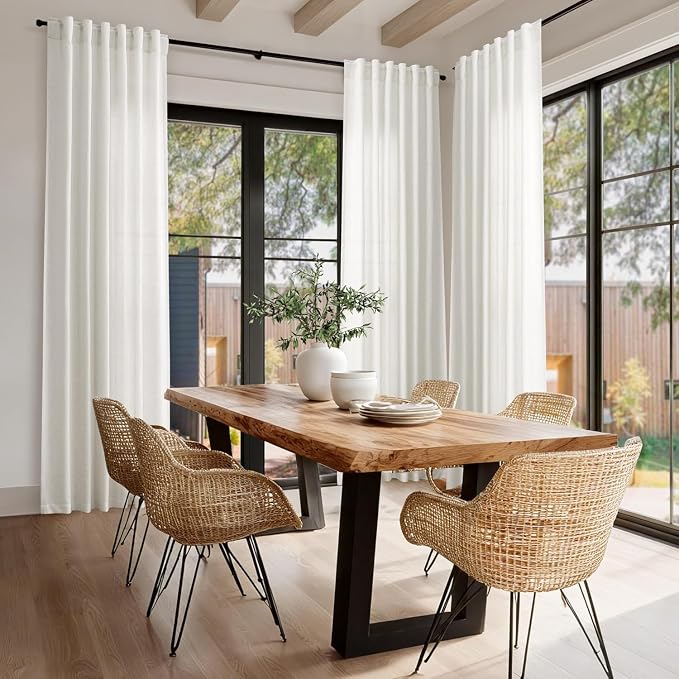 Cream 80 inch Linen Curtains for Doorway Semi Sheer Light Filtering Curtains - Image 5