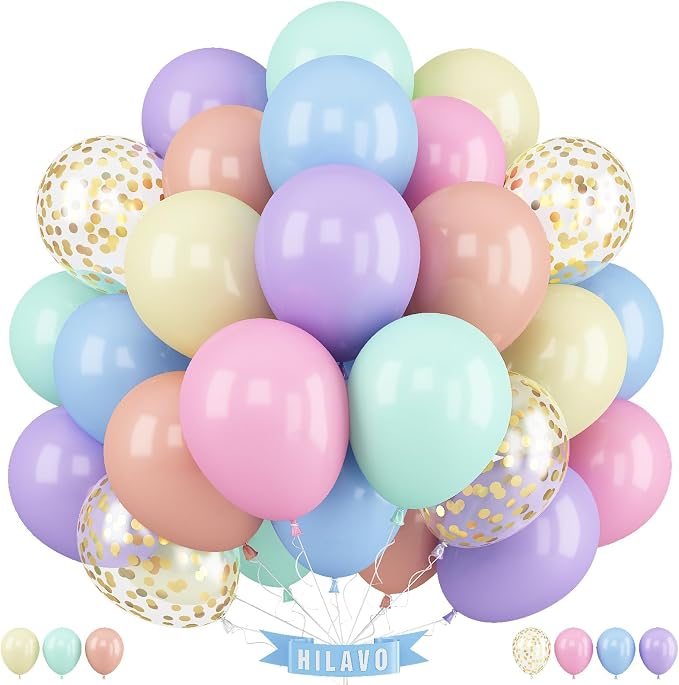 Pastel Balloons 12 Inch Pastel Rainbow Balloons 35Pcs Multicolor Colorful by HILAVO