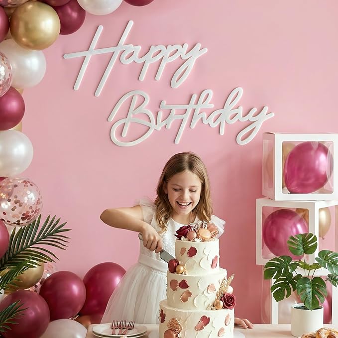 White Happy Birthday Sign for Backdrop Felt Reusable Letters for Birthdays | - Image 2
