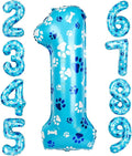 40 Inch Blue Dog Paw Birthday Balloons, Number 1 Balloons by AXBMM