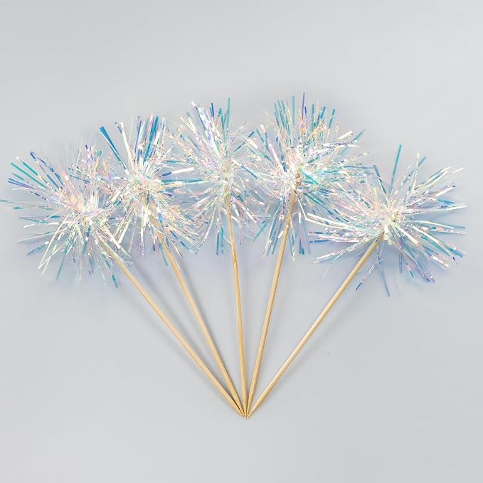 Gyufise 30Pcs Foil Firework Cupcake Toppers Sparkle Tinsel Cake Toppers Tinsel - Image 8