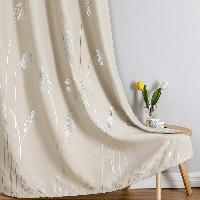 Blackout Window Curtain Panels Thermal Insulated Silver Palm Tree Room - Image 7