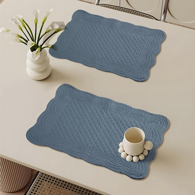 6 PC Quilted Placemats, 100% Cotton Fabric Washable Cloth Table Mats - Image 7