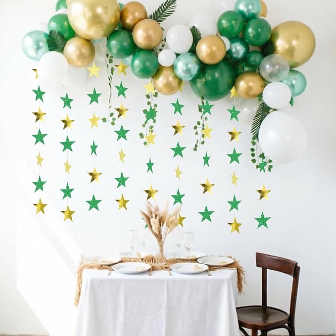 BEISHIDA Glitter Star Garland Banner Decor Green Gold Hanging Decorations - Image 4