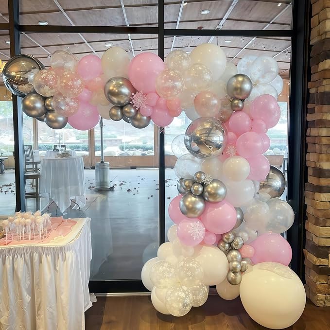 Pink and Silver Balloons, Pastel Light Pink Pearl White Metallic Silver Latex - Image 3