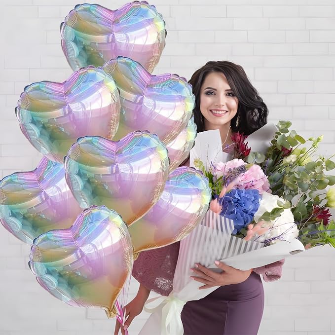 Colorful Heart Ballloons, 18 Inch Bright Silver Foil Love Heart Shaped Balloons - Image 4