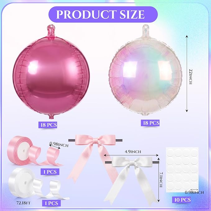 36 Set 22 Inch Iridescent Pearl Pink 4D Giant Round Foil Balloon Bulk Metallic - Image 2