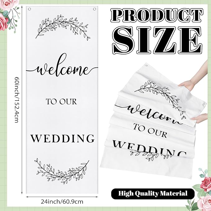 Yousoontic Welcome to Our Wedding Linen Rustic Wedding Welcome Banner Plain - Image 2