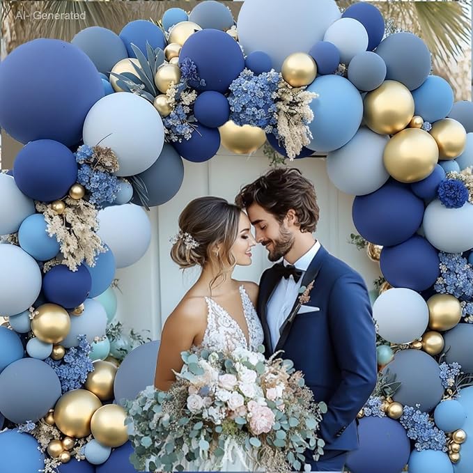 Dusty Blue Gold Balloons Arch Kit, Double Stuffed, Party. | - Image 7