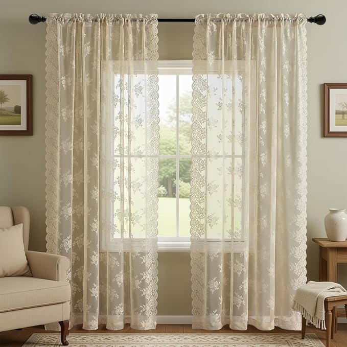Kotile Extra Long Beige Sheer Curtains by Kotile+Curtains