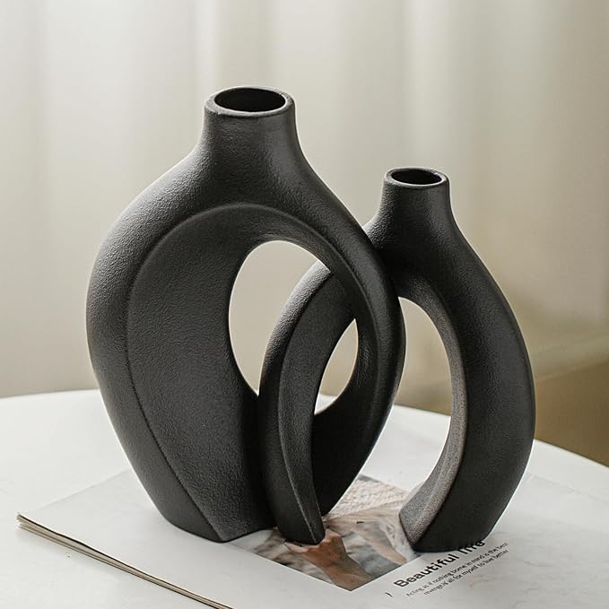 Lvases Snuggle Hollow Modern Ceramic Vase Set of 2 Nordic Pampas Grass Vase | - Image 5