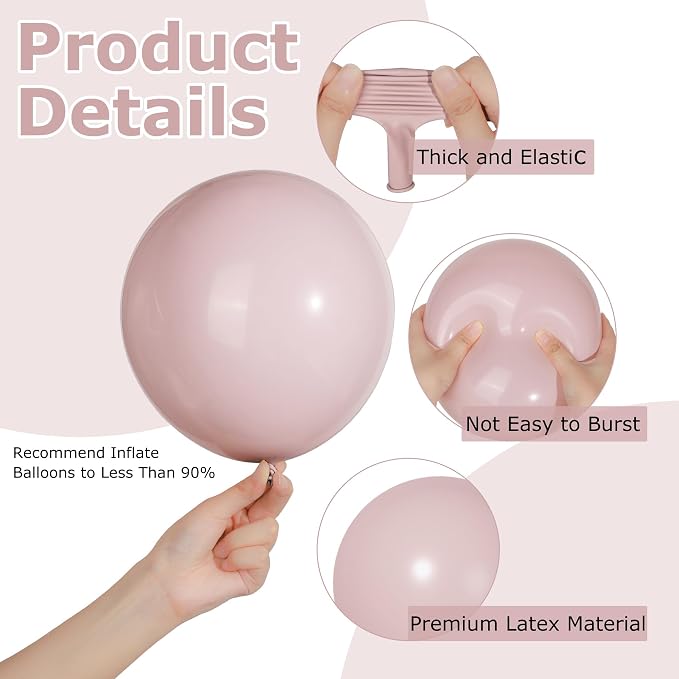 Ouddy Party 129Pcs Dusty Pink Balloons Different Sizes 18 12 10 5 Inch | 6Pcs - Image 3