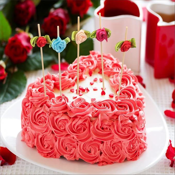 Minisland Hot Pink Rose Flower Cocktail Picks, 4.7 Inch Long Bamboo Fancy - Image 6