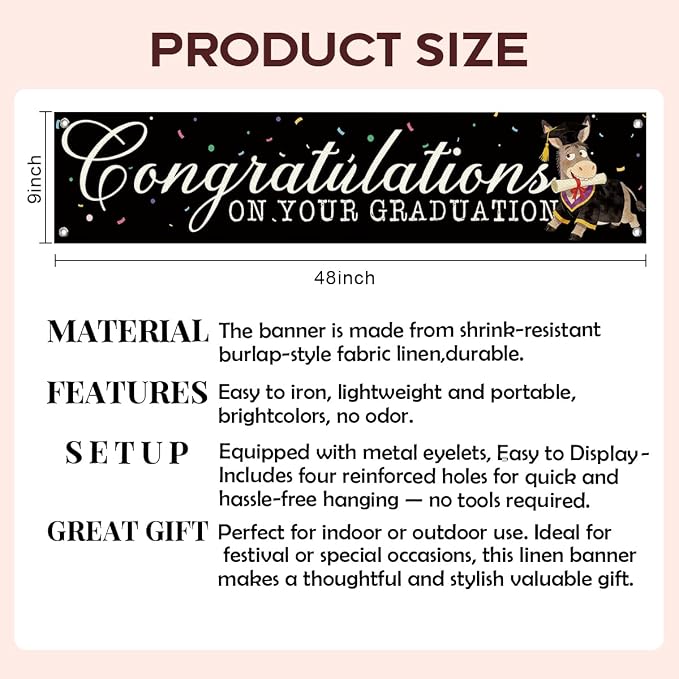 Graduation Banner Party Decorations, Congratulations on Your Graduation Hanging - Image 2