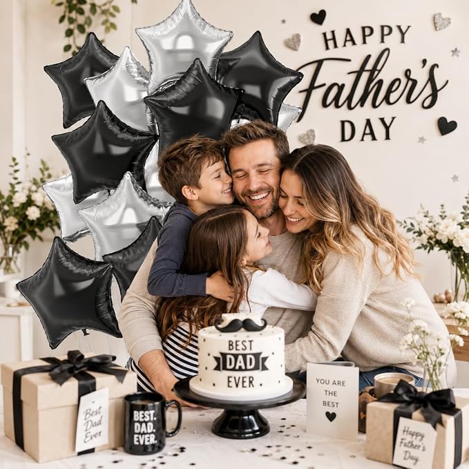 Black Silver Star Foil Balloons, 18 Inch Large Black and Metallic Silver Stars - Image 5