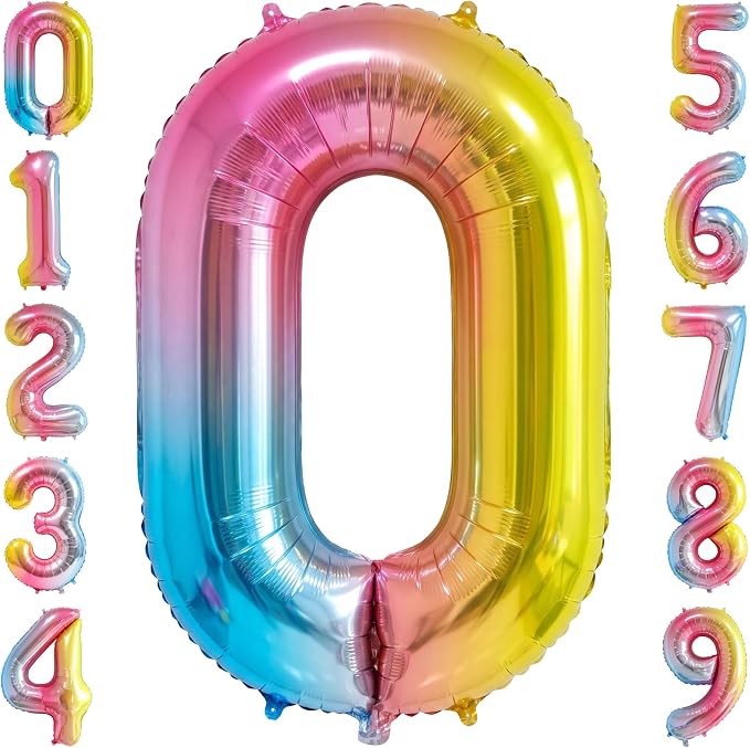 40" Rainbow Foil Number 0 Balloon by TNCDJKPA