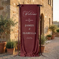 Red Linen Wedding Banner: Personalized Burgundy Welcome Sign by Custom