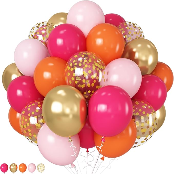 HILAVO Pink and Orange Balloons 12 Inch Pastel Hot Pink Orange Latex Balloon by HILAVO