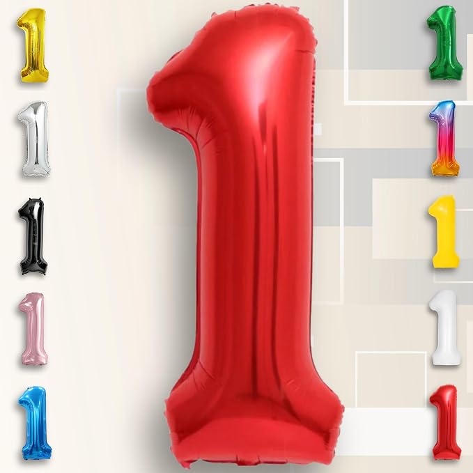 Red Number Balloon 1 Mylar Foil Balloons 40 inch - Image 2