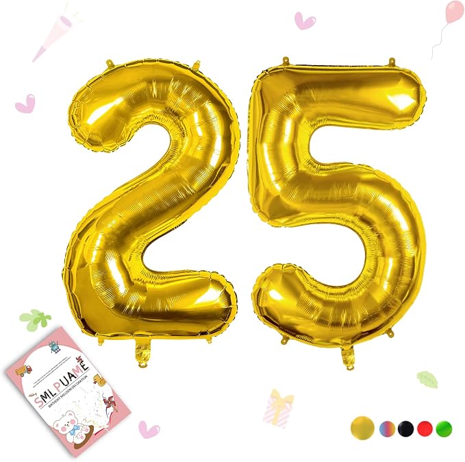 40 Inch Gold 25 Balloon Numbers, 25th Birthday Party Decorations | Large Self by Smlpuame